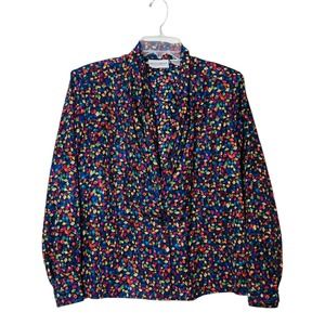 8621 ILyssa Maxx VTG Blouse 12 V Neck Long Sleeve Multi Color Padded Shoulders
